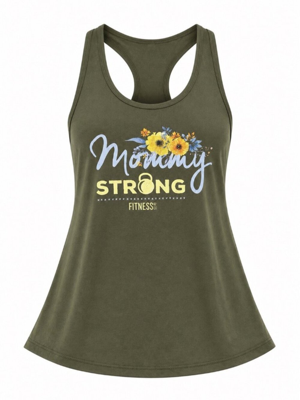 Ideal Graphic Racerback Tank Top Women’s Size M Olive Green “mommy Strong”